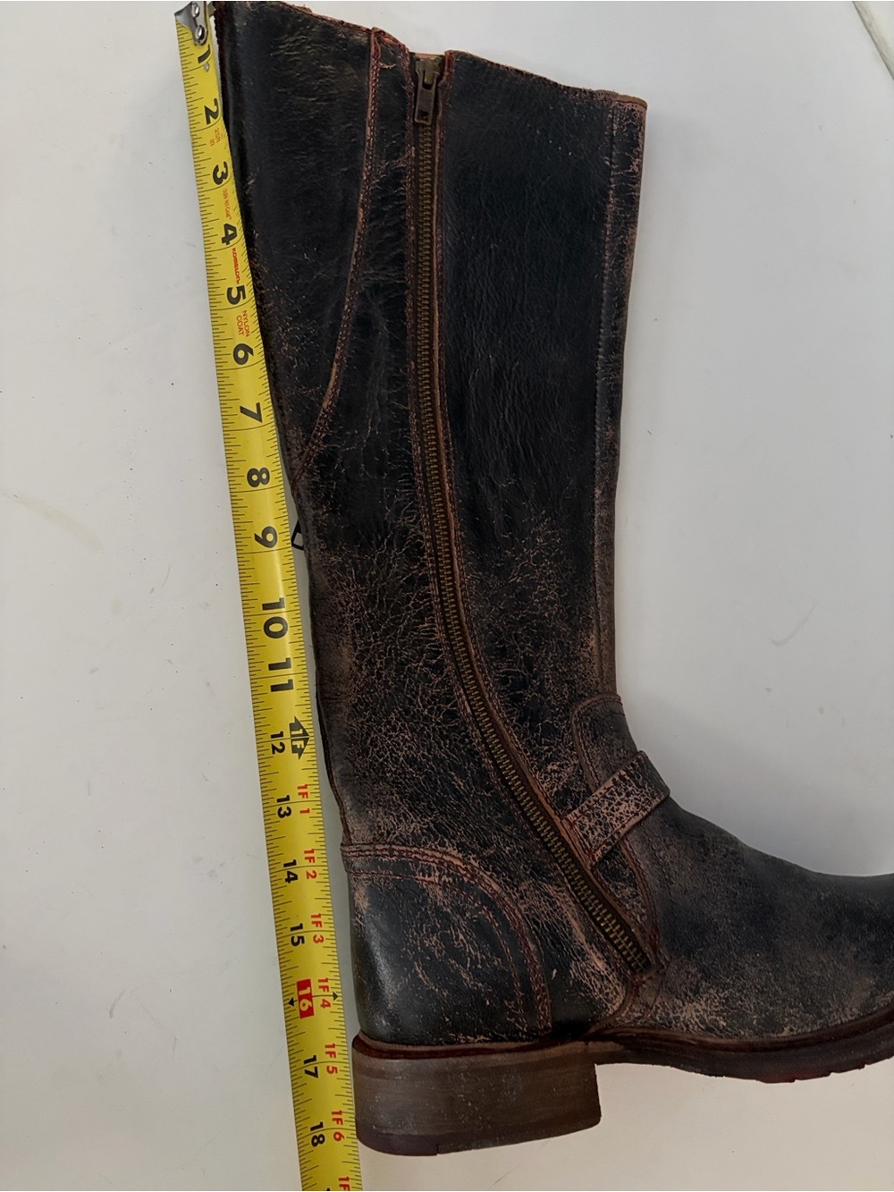 BED STU Glaye Black Lux Distressed Leather Tall Riding Boots Wide Calf size 9.5 - Picture 11 of 16